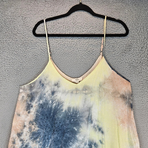 Entro Womens Maxi Dress Sz XL Tye Dye Beachy Boho Hippie Swiss Dot Adj. Straps - Picture 2 of 13